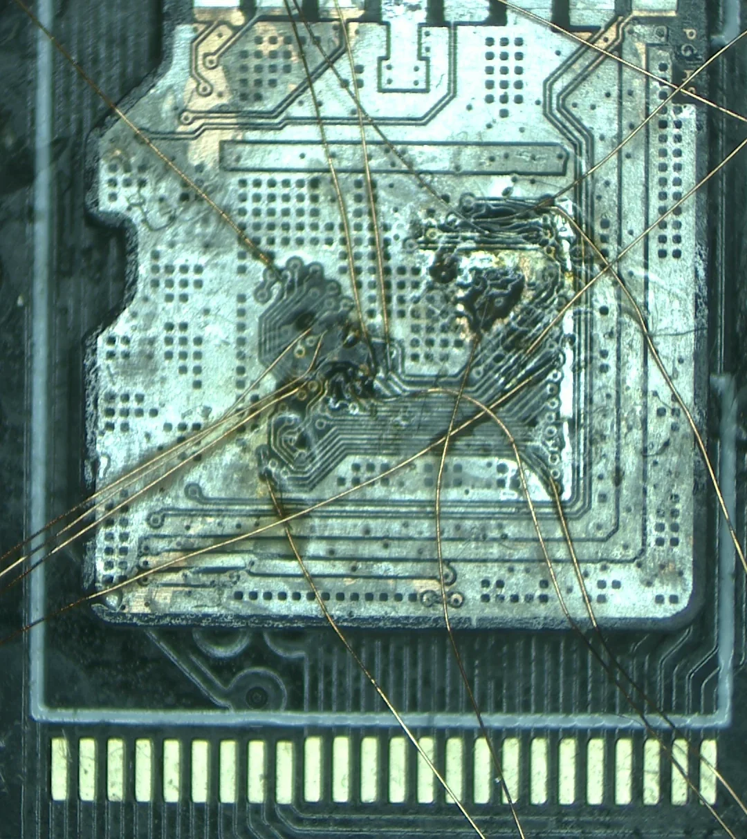 Kingston 16GB microSD card wired for direct technical-pin NAND reading